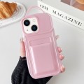 For iPhone 13 Metallic Paint Skin Feel Full Coverage Shockproof Phone Case with Card Bag(Pink)