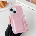 For iPhone 15 Metallic Paint Skin Feel Full Coverage Shockproof Phone Case with Card Bag(Pink)