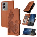 For vivo Y17s 4G Global/Y28 5G India Datura Flower Embossed Flip Leather Phone Case(Brown)