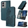 For vivo Y17s 4G Global/Y28 5G India Datura Flower Embossed Flip Leather Phone Case(Dark Green)