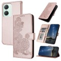 For vivo Y03 4G Global Datura Flower Embossed Flip Leather Phone Case(Rose Gold)
