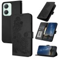 For vivo Y03 4G Global Datura Flower Embossed Flip Leather Phone Case(Black)