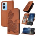 For vivo Y56 5G Global/Y16 4G Global Datura Flower Embossed Flip Leather Phone Case(Brown)