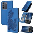 For vivo V27e 4G Global/T2 4G Global Datura Flower Embossed Flip Leather Phone Case(Blue)