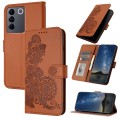 For vivo V27e 4G Global/T2 4G Global Datura Flower Embossed Flip Leather Phone Case(Brown)
