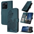 For vivo Y77e 5G Datura Flower Embossed Flip Leather Phone Case(Dark Green)