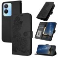 For vivo Y02s 4G Global Datura Flower Embossed Flip Leather Phone Case(Black)