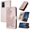 For vivo Y55s 2023 5G/Y55 5G Global Datura Flower Embossed Flip Leather Phone Case(Rose Gold)