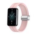 For Honor Band 9 Magnetic Folding Silver Buckle Silicone Watch Band(Light Pink)