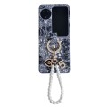 For OPPO Find N3 Flip Embroidery Style Full Coverage Phone Case with Ring Bead Chain(Black)