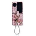 For OPPO Find N3 Flip Embroidery Style Full Coverage Phone Case with Ring Bead Chain(Pink)