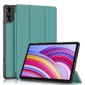 For Xiaomi Redmi Pad SE Pro Custer Pure Color 3-Fold Stand Leather Smart Tablet Case(Dark Green)