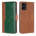 For Motorola Moto G24 4G Contrast Color Side Buckle Leather Phone Case(Light Brown + Green)