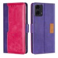 For Motorola Moto G24 4G Contrast Color Side Buckle Leather Phone Case(Purple + Rose Red)