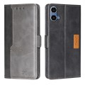 For Motorola Moto G34 5G Contrast Color Side Buckle Leather Phone Case(Black + Grey)