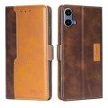 For Motorola Moto G34 5G Contrast Color Side Buckle Leather Phone Case(Dark Brown + Gold)