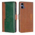 For Motorola Moto G34 5G Contrast Color Side Buckle Leather Phone Case(Light Brown + Green)