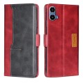 For Motorola Moto G34 5G Contrast Color Side Buckle Leather Phone Case(Red + Black)