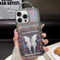 For iPhone 15 Pro Max Electroplated Card Slot Laser Butterfly Cardboard TPU Phone Case(Silver)