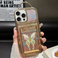 For iPhone 15 Pro Max Electroplated Card Slot Laser Butterfly Cardboard TPU Phone Case(Gold)