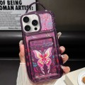 For iPhone 15 Pro Max Electroplated Card Slot Laser Butterfly Cardboard TPU Phone Case(Purple)