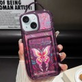 For iPhone 15 Plus Electroplated Card Slot Laser Butterfly Cardboard TPU Phone Case(Purple)