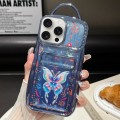 For iPhone 14 Pro Max Electroplated Card Slot Laser Butterfly Cardboard TPU Phone Case(Blue)