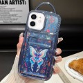 For iPhone 12 Electroplated Card Slot Laser Butterfly Cardboard TPU Phone Case(Blue)