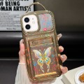 For iPhone 12 Electroplated Card Slot Laser Butterfly Cardboard TPU Phone Case(Gold)