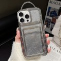 For iPhone 15 Pro Electroplated Card Slot Gradient Glitter Paper TPU Phone Case(Silver)