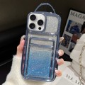 For iPhone 15 Pro Electroplated Card Slot Gradient Glitter Paper TPU Phone Case(Blue)