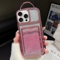 For iPhone 15 Pro Electroplated Card Slot Gradient Glitter Paper TPU Phone Case(Pink)
