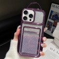 For iPhone 15 Pro Electroplated Card Slot Gradient Glitter Paper TPU Phone Case(Purple)