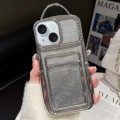 For iPhone 15 Plus Electroplated Card Slot Gradient Glitter Paper TPU Phone Case(Silver)