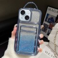 For iPhone 15 Plus Electroplated Card Slot Gradient Glitter Paper TPU Phone Case(Blue)