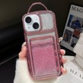 For iPhone 15 Plus Electroplated Card Slot Gradient Glitter Paper TPU Phone Case(Pink)
