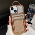 For iPhone 15 Plus Electroplated Card Slot Gradient Glitter Paper TPU Phone Case(Gold)