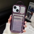 For iPhone 15 Plus Electroplated Card Slot Gradient Glitter Paper TPU Phone Case(Purple)