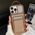 For iPhone 14 Pro Electroplated Card Slot Gradient Glitter Paper TPU Phone Case(Gold)