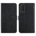 For TCL 50 SE/40 NxtPaper 4G HT03 Skin Feel Butterfly Embossed Flip Leather Phone Case(Black)