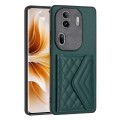 For OPPO Reno11 Pro Global Rhombic Texture Card Bag RFID Phone Case(Green)