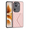 For OPPO Reno11 Pro Global Rhombic Texture Card Bag RFID Phone Case(Rose Gold)