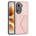 For OPPO Reno11 Global Rhombic Texture Card Bag RFID Phone Case(Rose Gold)