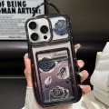 For iPhone 15 Pro Electroplated Card Slot Laser Rose Cardboard TPU Phone Case(Black)