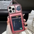 For iPhone 15 Pro Electroplated Card Slot Laser Rose Cardboard TPU Phone Case(Pink)