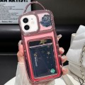 For iPhone 11 Electroplated Card Slot Laser Rose Cardboard TPU Phone Case(Pink)