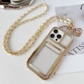 For iPhone 15 Pro Max Electroplated Clear Card Slot TPU Phone Case with Crossbody Chain(Gold)
