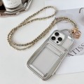 For iPhone 15 Pro Max Electroplated Clear Card Slot TPU Phone Case with Crossbody Chain(Silver)