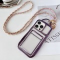 For iPhone 15 Pro Electroplated Clear Card Slot TPU Phone Case with Crossbody Chain(Purple)