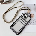 For iPhone 15 Pro Electroplated Clear Card Slot TPU Phone Case with Crossbody Chain(Black)
